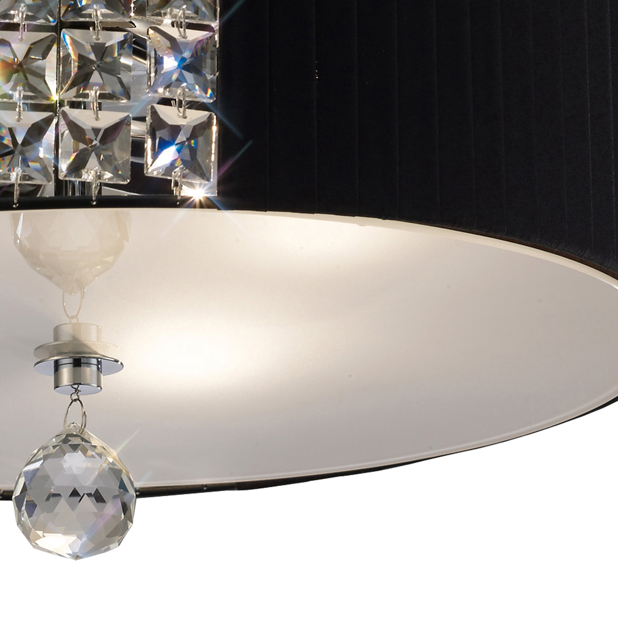 Evelyn Polished Chrome-Black Crystal Ceiling Lights Diyas Flush Crystal Fittings
